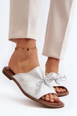 Zazoo Klapki Damskie Klasyczne*2659 Skórzane Klapki Damskie Srebrne Srebrny