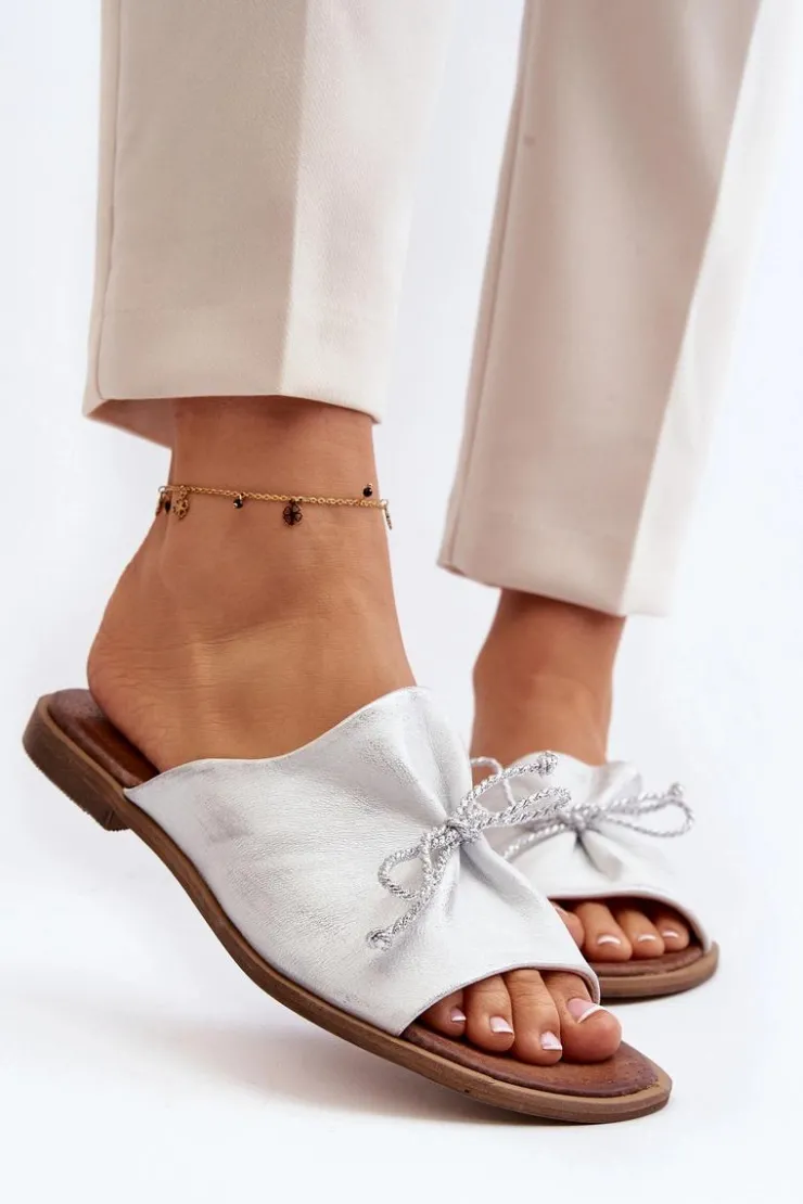 Zazoo Klapki Damskie Klasyczne*2659 Skórzane Klapki Damskie Srebrne Srebrny