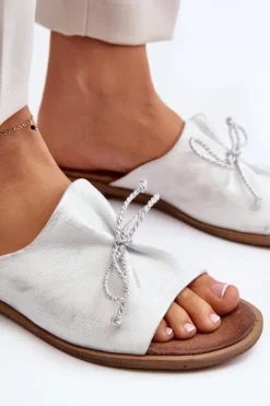 Zazoo Klapki Damskie Klasyczne*2659 Skórzane Klapki Damskie Srebrne Srebrny