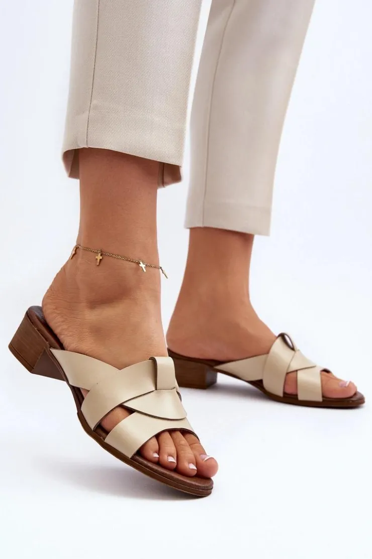 Zazoo Klapki Na Obcasie|Klapki Damskie Klasyczne*40236 Skórzane Klapki Damskie Na Niskim Obcasie Beżowe Beżowy