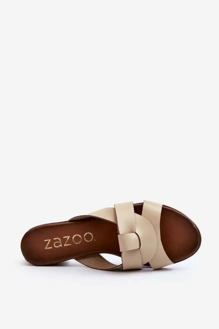 Zazoo Klapki Na Obcasie|Klapki Damskie Klasyczne*40236 Skórzane Klapki Damskie Na Niskim Obcasie Beżowe Beżowy