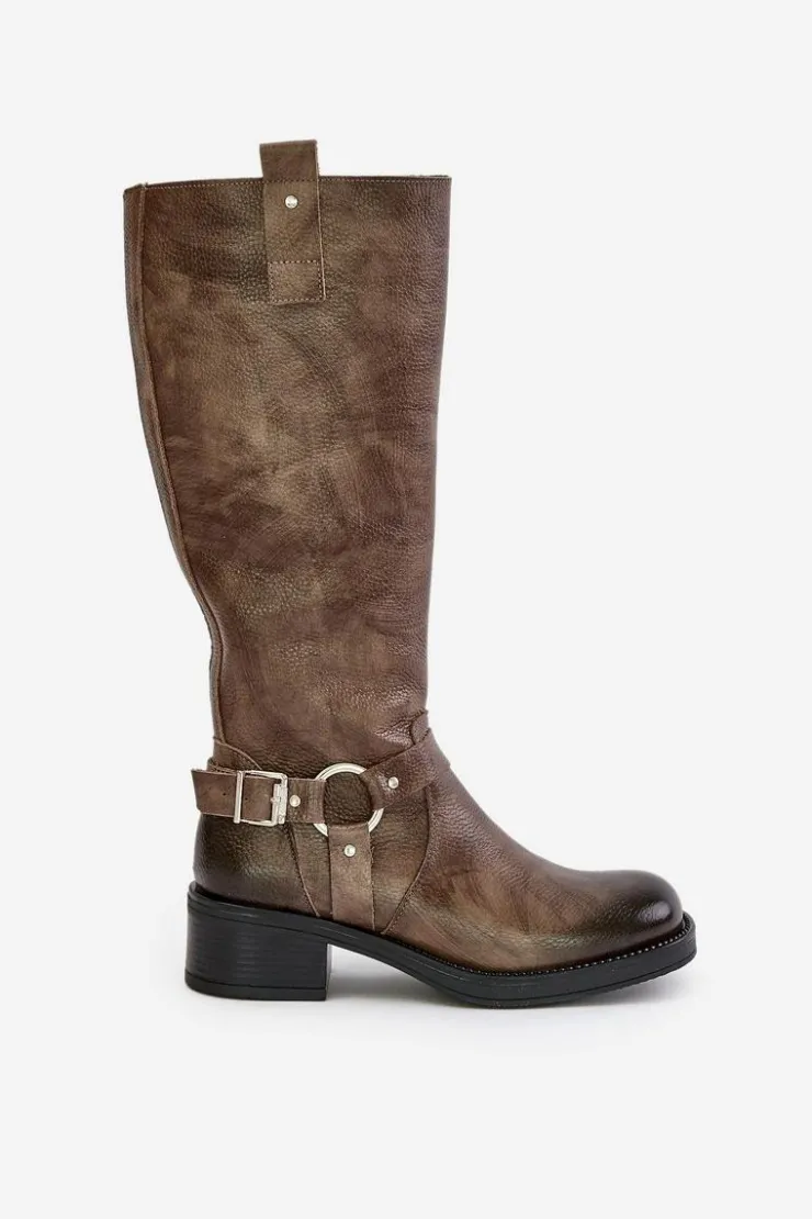 Damskie Zazoo 70141 Skórzane Kozaki Damskie Przed Kolano Brązowe