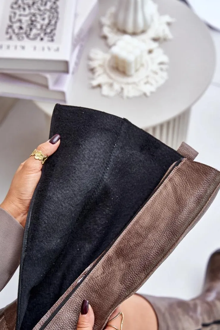 Damskie Zazoo 70141 Skórzane Kozaki Damskie Przed Kolano Brązowe