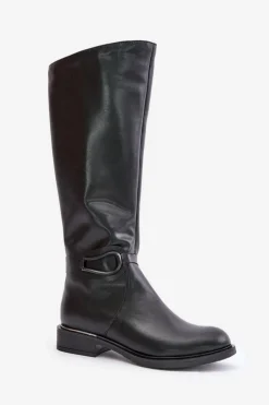 Zazoo Kozaki Ocieplane|Kozaki Płaskie*70140 Skórzane Kozaki Damskie Przed Kolano Ocieplane Czarne Czarny