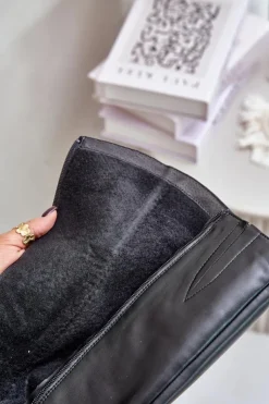 Zazoo Kozaki Ocieplane|Kozaki Płaskie*70140 Skórzane Kozaki Damskie Przed Kolano Ocieplane Czarne Czarny