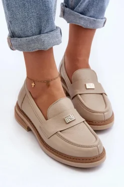 Zazoo Loafersy Damskie|Mokasyny Płaskie*20165 Skórzane Mokasyny Damskie Beżowe Beżowy