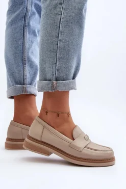 Zazoo Loafersy Damskie|Mokasyny Płaskie*20165 Skórzane Mokasyny Damskie Beżowe Beżowy