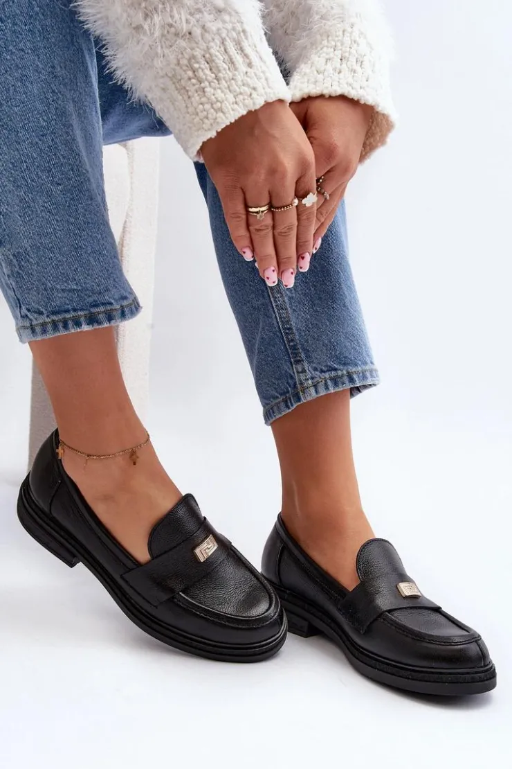 Clearance Zazoo 20165 Skórzane Mokasyny Damskie Czarne Czarny