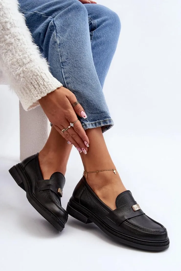 Clearance Zazoo 20165 Skórzane Mokasyny Damskie Czarne Czarny