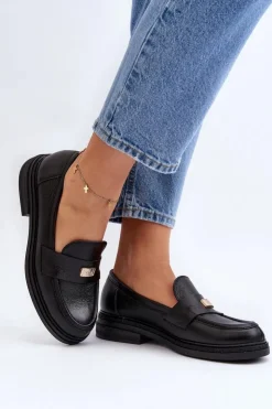 Clearance Zazoo 20165 Skórzane Mokasyny Damskie Czarne Czarny