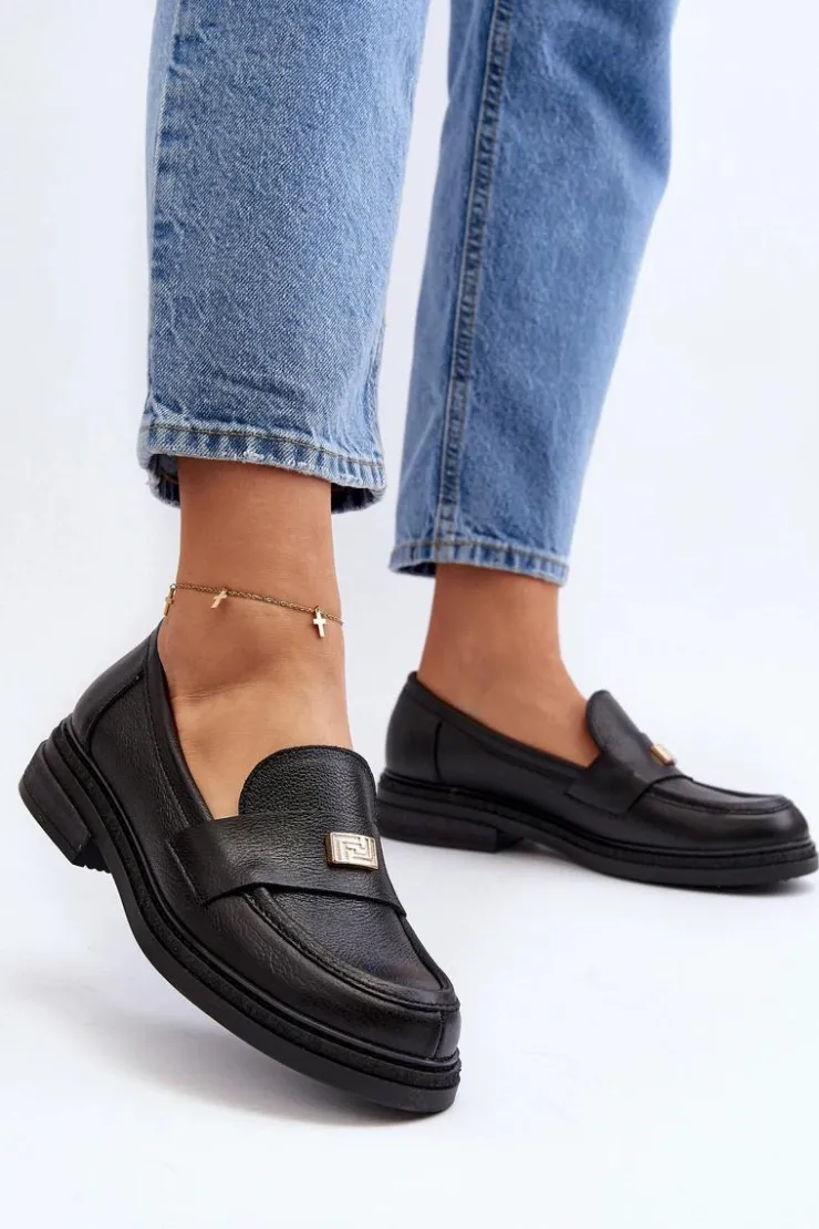 Clearance Zazoo 20165 Skórzane Mokasyny Damskie Czarne Czarny