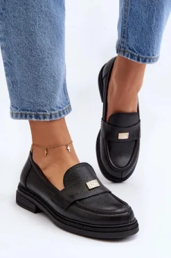 Clearance Zazoo 20165 Skórzane Mokasyny Damskie Czarne Czarny