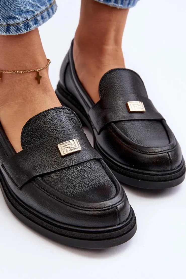 Clearance Zazoo 20165 Skórzane Mokasyny Damskie Czarne Czarny