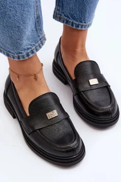 Clearance Zazoo 20165 Skórzane Mokasyny Damskie Czarne Czarny