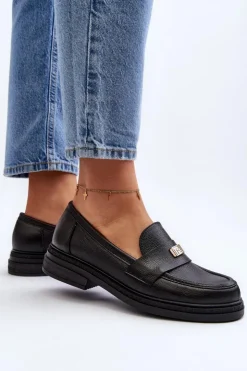 Clearance Zazoo 20165 Skórzane Mokasyny Damskie Czarne Czarny