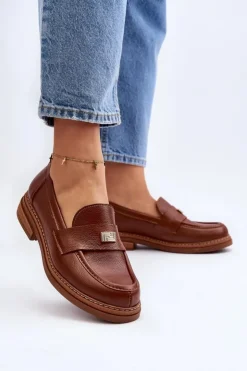 Damskie Zazoo 20165 Skórzane Mokasyny Damskie Brązowe