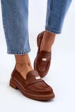 Damskie Zazoo 20165 Skórzane Mokasyny Damskie Brązowe