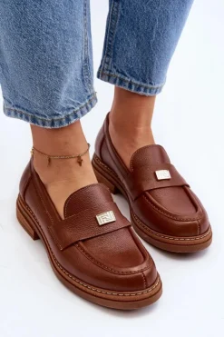 Damskie Zazoo 20165 Skórzane Mokasyny Damskie Brązowe