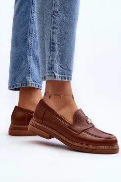 Damskie Zazoo 20165 Skórzane Mokasyny Damskie Brązowe