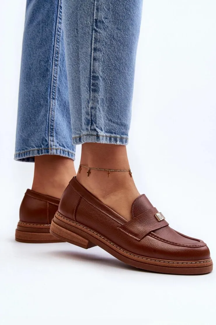 Damskie Zazoo 20165 Skórzane Mokasyny Damskie Brązowe