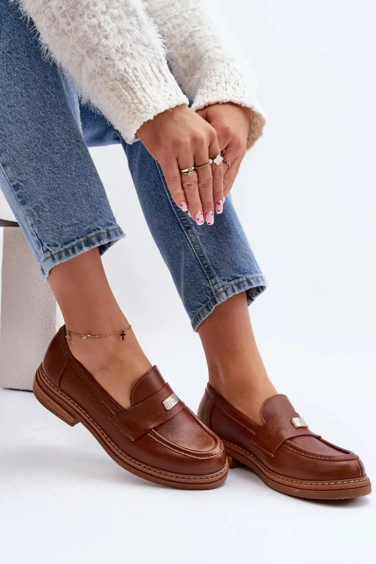 Damskie Zazoo 20165 Skórzane Mokasyny Damskie Brązowe