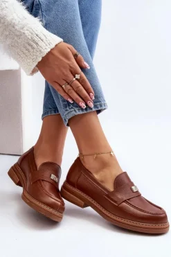 Damskie Zazoo 20165 Skórzane Mokasyny Damskie Brązowe