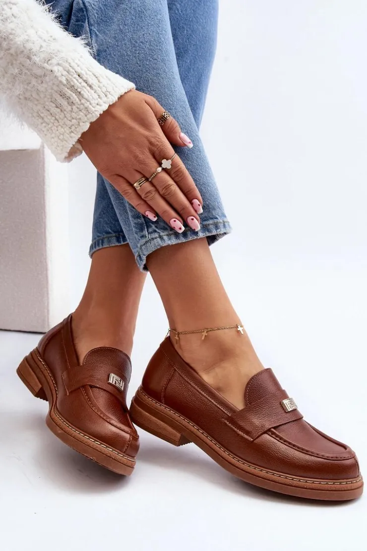 Damskie Zazoo 20165 Skórzane Mokasyny Damskie Brązowe