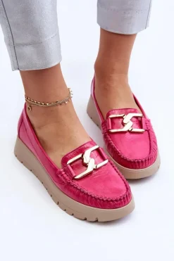 Zazoo Mokasyny Damskie Skórzane|Mokasyny Na Platformie*10141 Skórzane Mokasyny Na Platformie Z Ozdobą Fuksja
