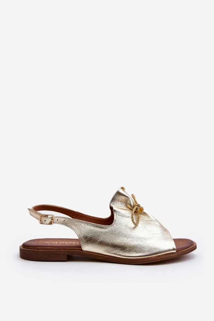 Zazoo Sandały Płaskie*2898 Skórzane Płaskie Sandały Złote Złoty