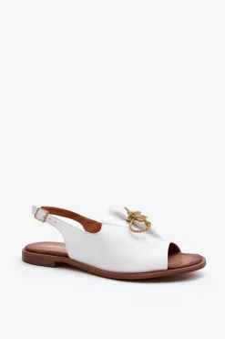 Damskie Zazoo 2898 Skórzane Płaskie Sandały Białe