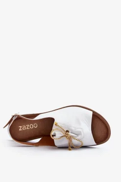 Damskie Zazoo 2898 Skórzane Płaskie Sandały Białe
