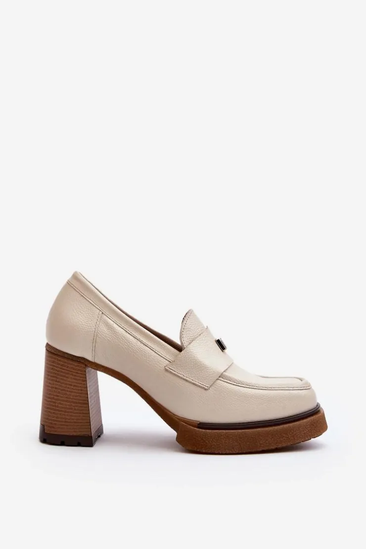 Zazoo Półbuty Lakierowane|Półbuty Skórzane*20169 Skórzane Półbuty Na Obcasie Beżowe