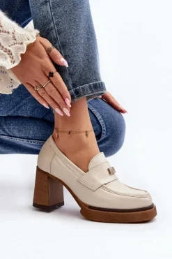 Zazoo Półbuty Lakierowane|Półbuty Skórzane*20169 Skórzane Półbuty Na Obcasie Beżowe