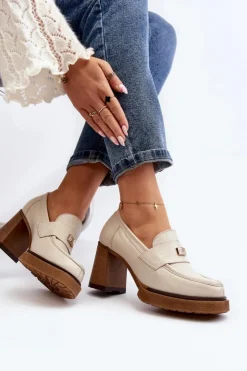 Zazoo Półbuty Lakierowane|Półbuty Skórzane*20169 Skórzane Półbuty Na Obcasie Beżowe