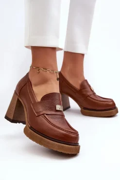 Zazoo Półbuty Skórzane*20169 Skórzane Półbuty Na Obcasie Brązowe