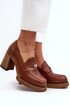 Zazoo Półbuty Skórzane*20169 Skórzane Półbuty Na Obcasie Brązowe