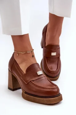 Zazoo Półbuty Skórzane*20169 Skórzane Półbuty Na Obcasie Brązowe