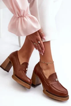 Zazoo Półbuty Skórzane*20169 Skórzane Półbuty Na Obcasie Brązowe