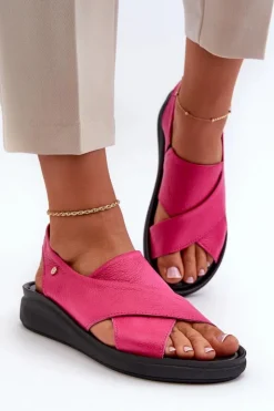 Damskie Zazoo 40392 Skórzane Sandały Damskie Fuksja