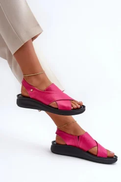 Damskie Zazoo 40392 Skórzane Sandały Damskie Fuksja