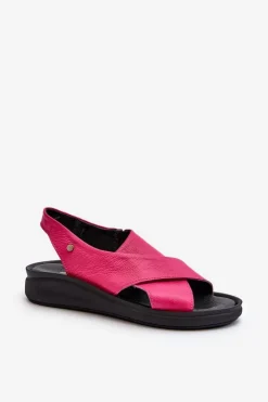 Damskie Zazoo 40392 Skórzane Sandały Damskie Fuksja