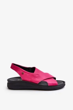 Damskie Zazoo 40392 Skórzane Sandały Damskie Fuksja