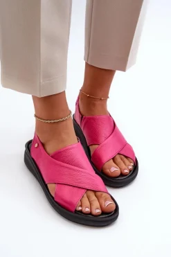 Damskie Zazoo 40392 Skórzane Sandały Damskie Fuksja