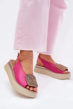 Outlet Zazoo 1786 Skórzane Sandały Damskie Na Platformie Z Ozdobą Fuksja