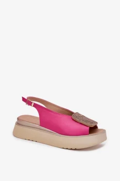 Outlet Zazoo 1786 Skórzane Sandały Damskie Na Platformie Z Ozdobą Fuksja