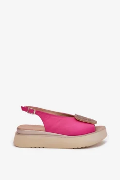 Outlet Zazoo 1786 Skórzane Sandały Damskie Na Platformie Z Ozdobą Fuksja