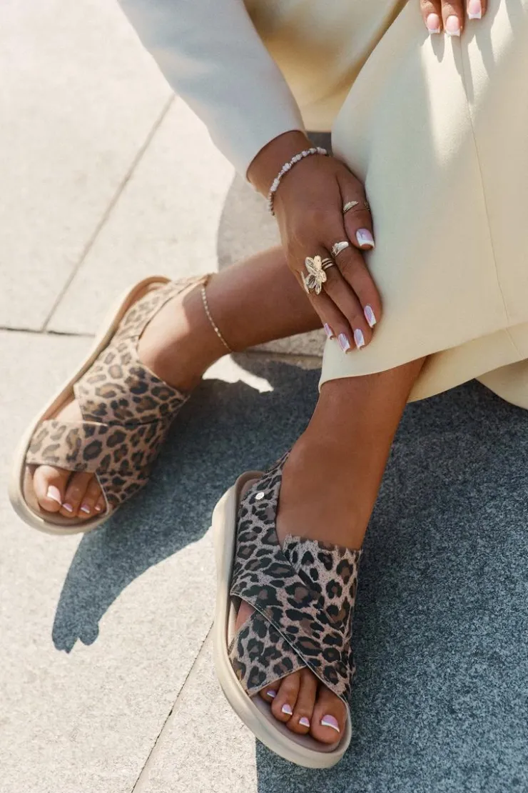 Zazoo Sandały Na Obcasie|Sandały Na Koturnie*40392 Skórzane Sandały Damskie Panterka Brązowe Brązowy