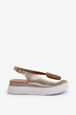 Damskie Zazoo 1786 Skórzane Sandały Damskie Na Platformie Z Ozdobą Złote