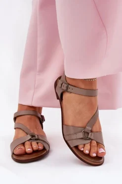 Zazoo Sandały Płaskie*40182 Skórzane Sandały Damskie Ciemnobeżowe Beżowy