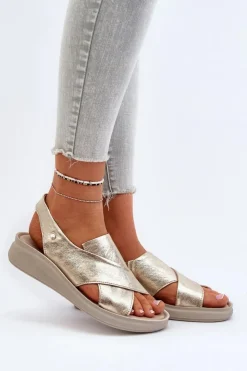 Damskie Zazoo 40392 Skórzane Sandały Damskie Złote
